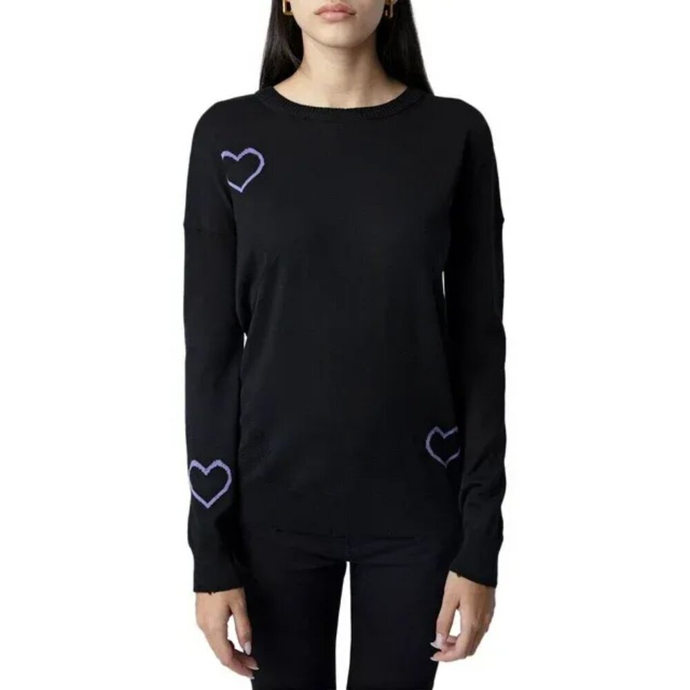 Zadig & Volltaire Gaby Sweater Womens M Black Wool Novelty Y2K Retro Chic 80s